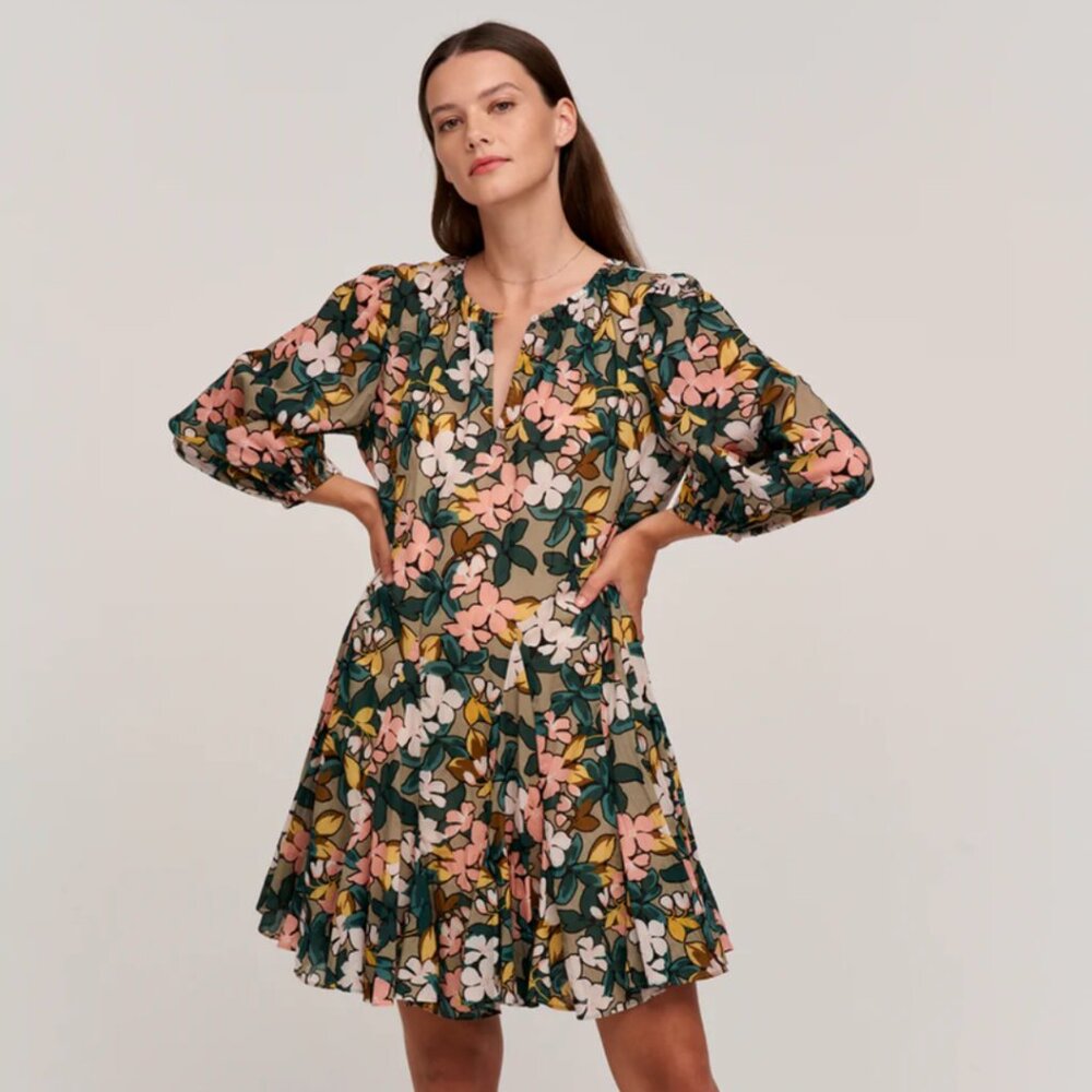 Velvet | Anthropologie Keelin 100% Cotton Mini Floral Sundress Dress in Daffodil